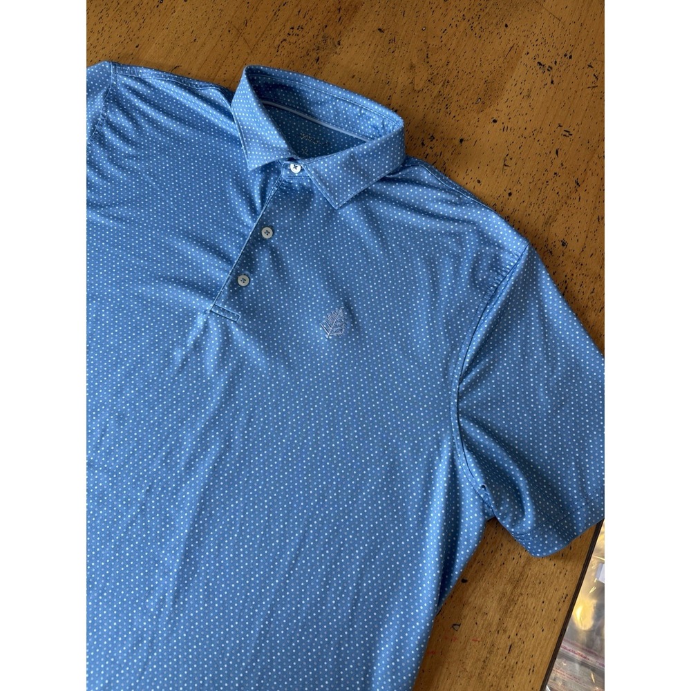 Johnnie O Shirt Mens XLarge Blue Polka Dot Performance Golf Polo Casual Preppy
